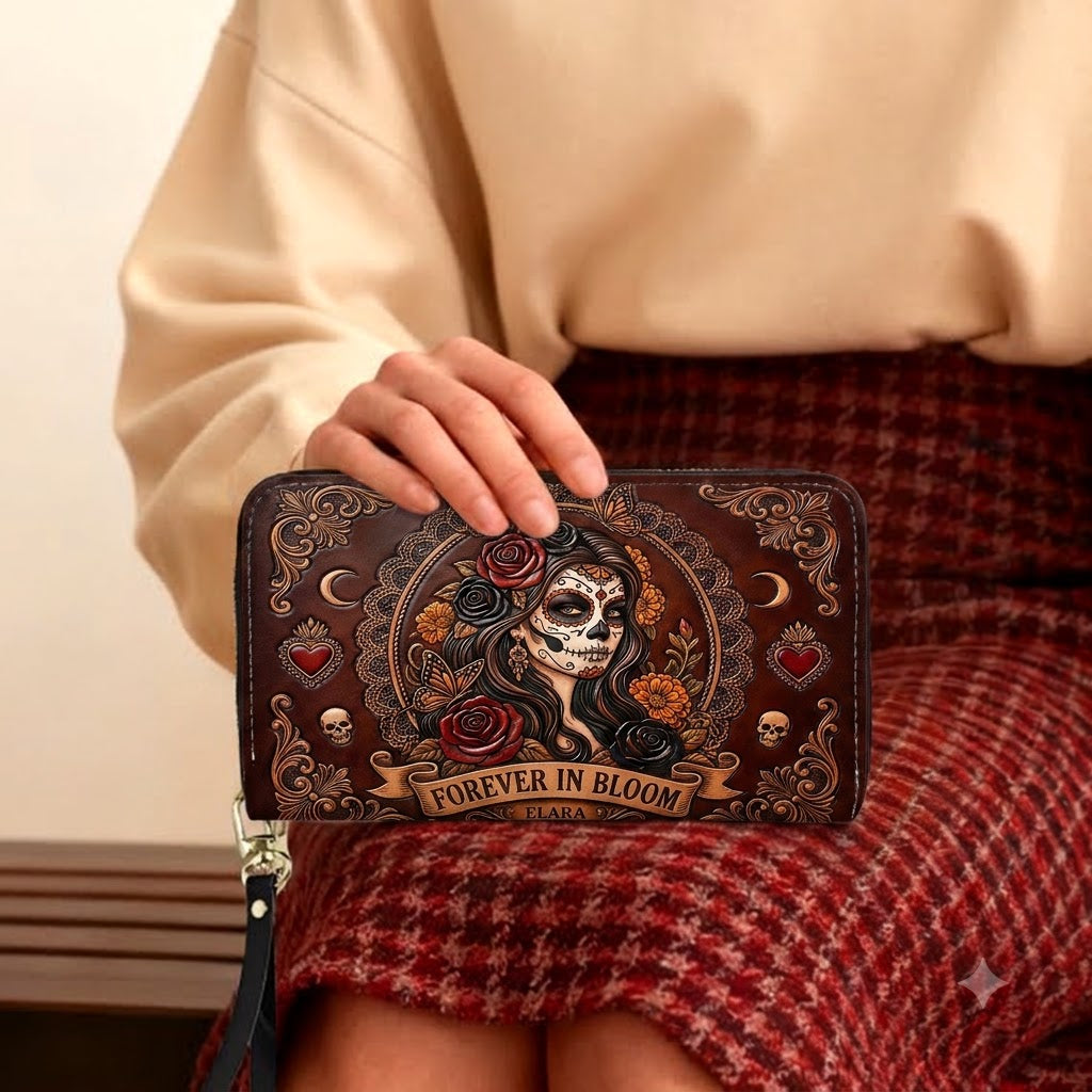 La Catrina Forever In Bloom Personalized Leather Bag + Free Wallet