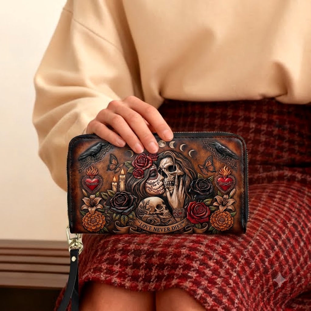Love Never Dies Eternal Embrace Personalized Leather Bag + Free Wallet