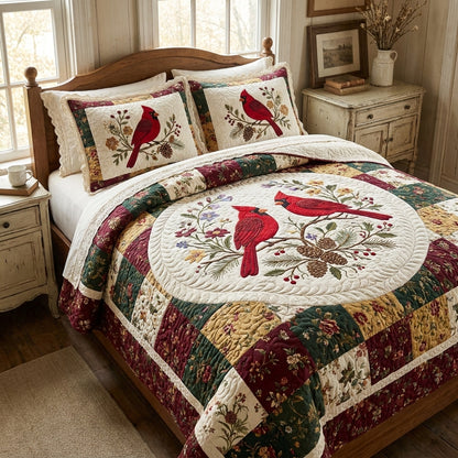 Cardinal Couple Quilted Bedding Set