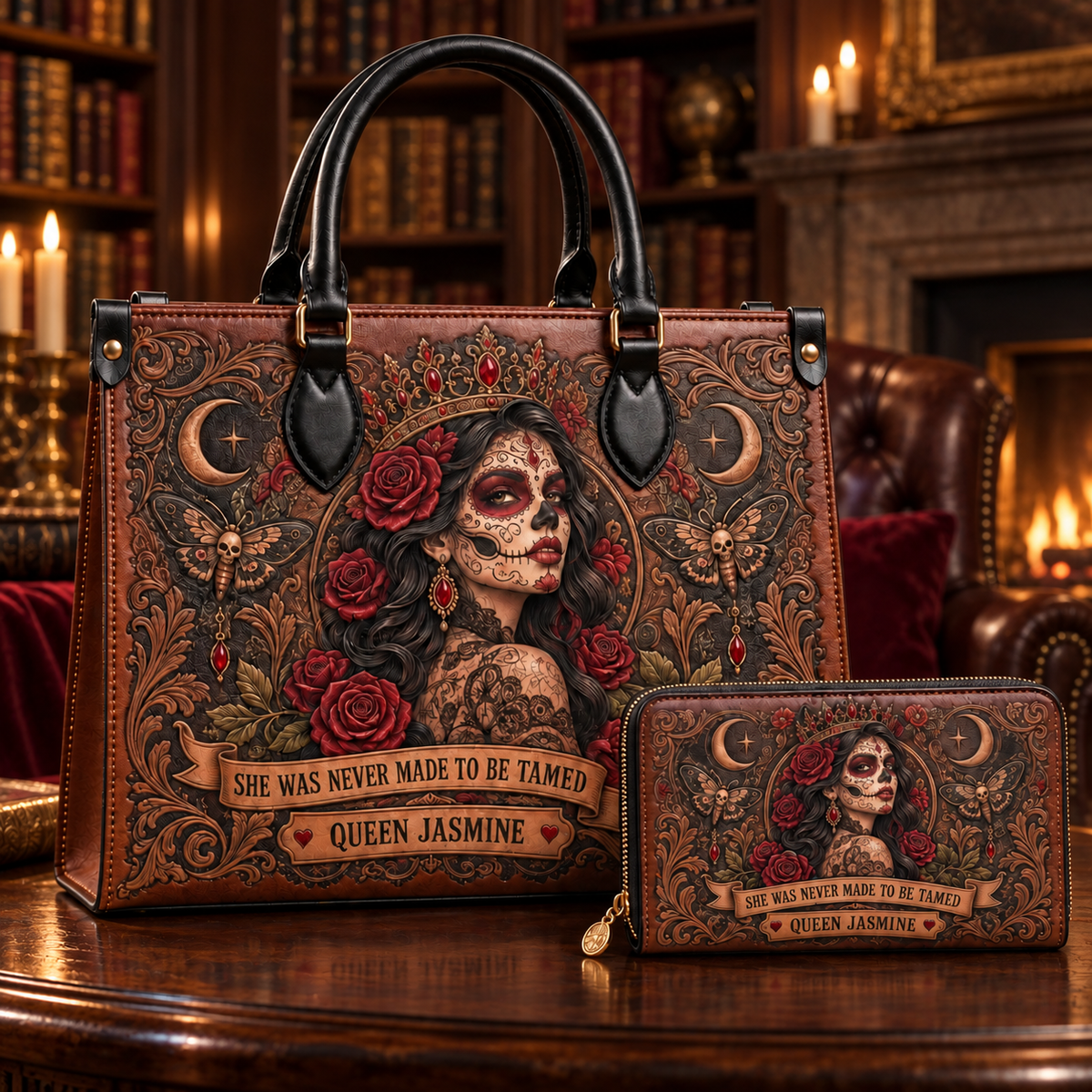 Personalized Queen of the Night Leather Handbag  + Free Matching Wallet