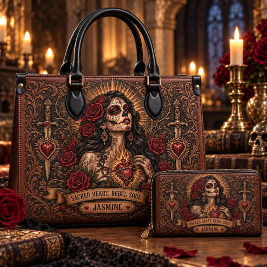 Personalized Sacred Rebel Leather Handbag + Free Matching Wallet