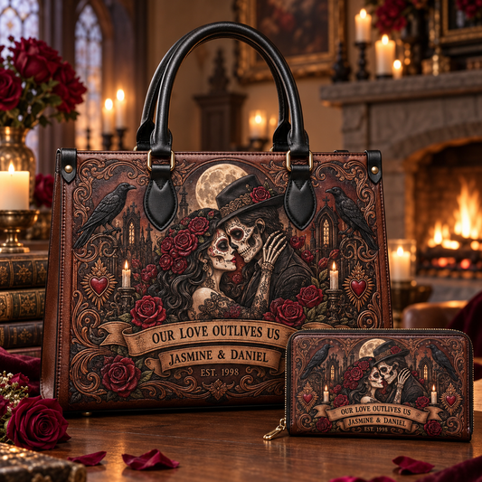 Personalized Love Beyond the Grave Leather Handbag + Free Matching Wallet