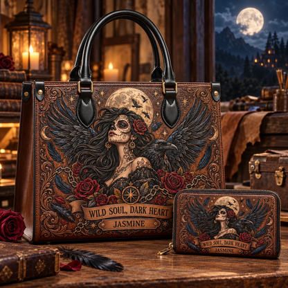 Personalized Wild Soul, Dark Heart Leather Handbag + Free Matching Wallet