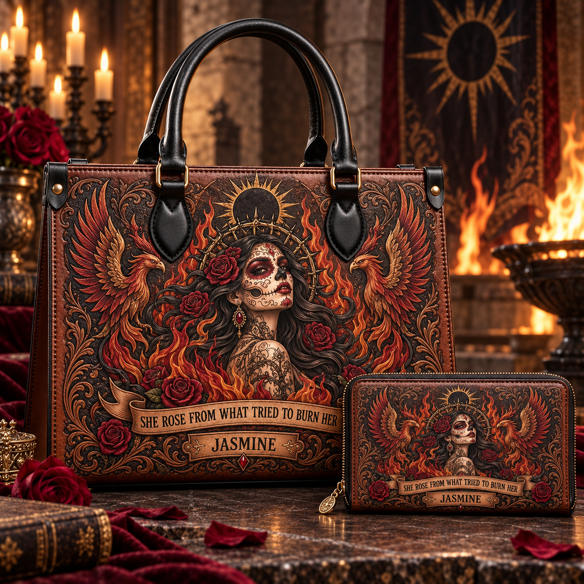 Personalized Born From Fire Leather Handbag + Free Matching Wallet