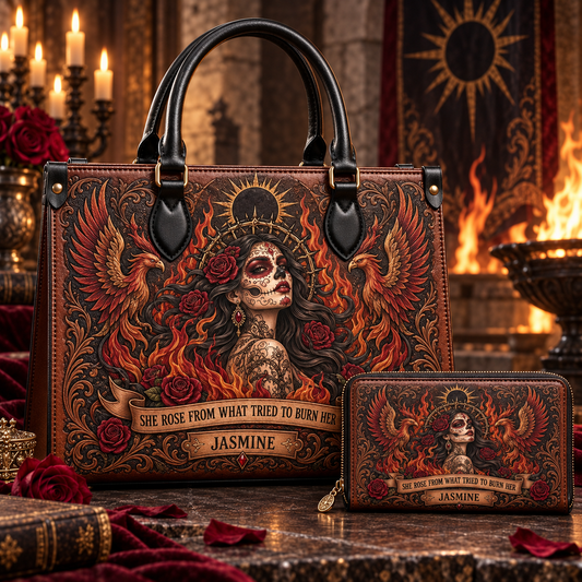 Personalized Born From Fire Leather Handbag + Free Matching Wallet