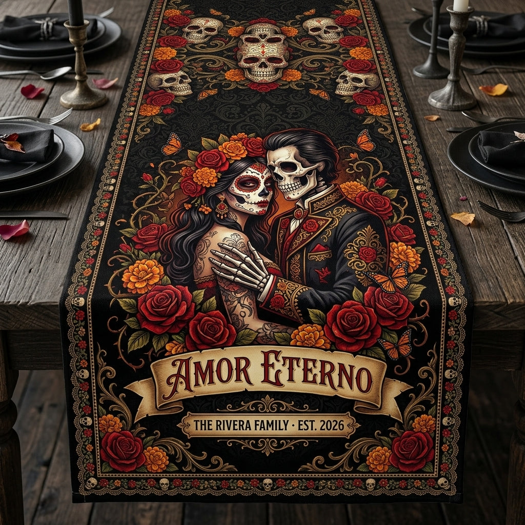 Amor Eterno Sugar Skull Table Runner