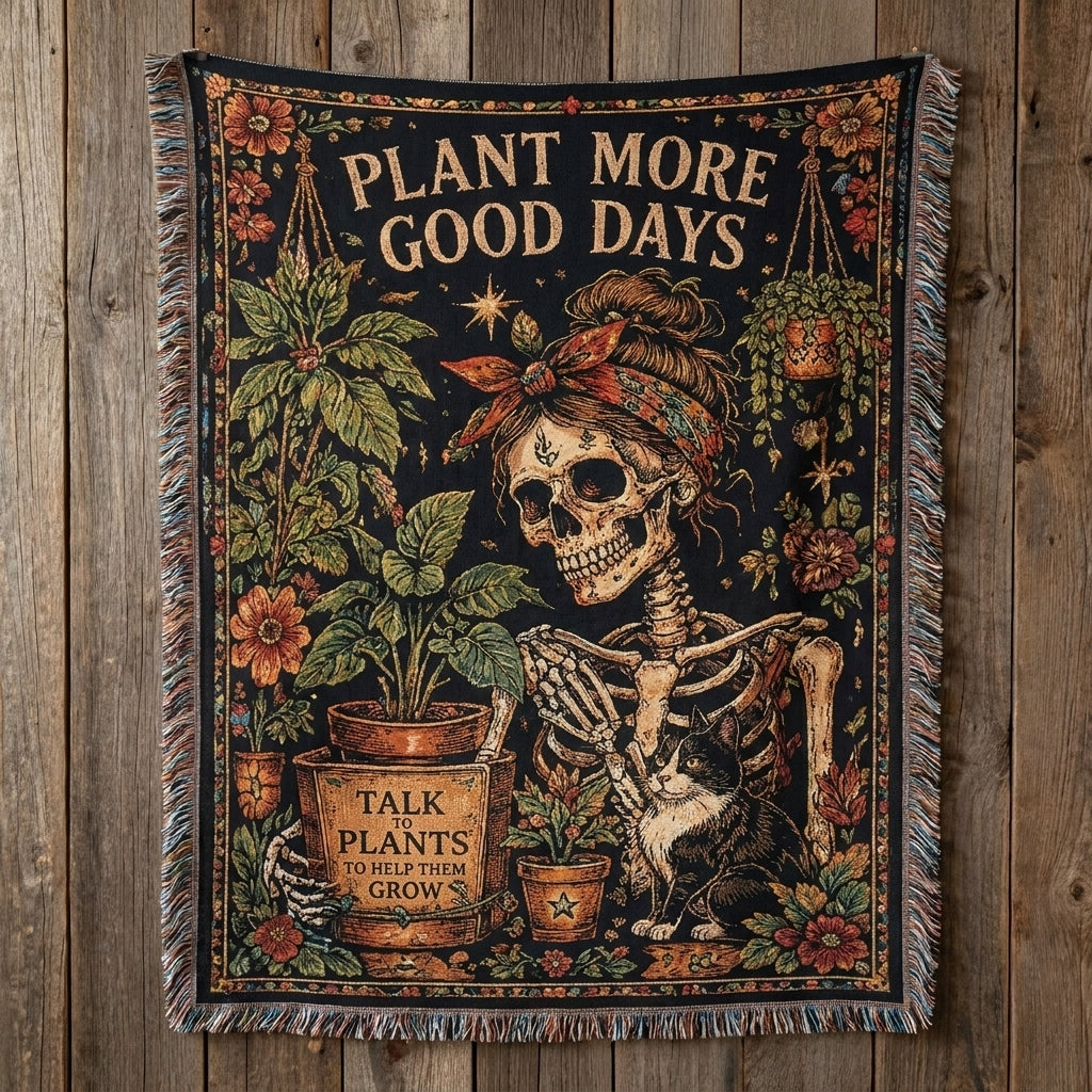 Plant More Good Days Skeleton Plant Lover Woven Blanket