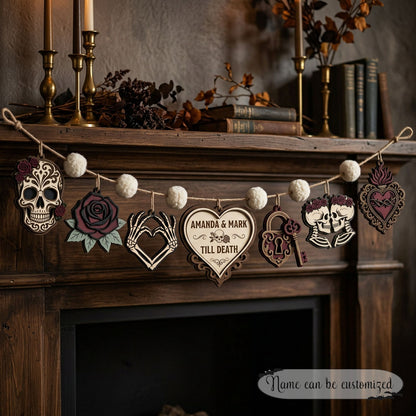 Dark Romance Skull Couple Personalized Wooden Garland