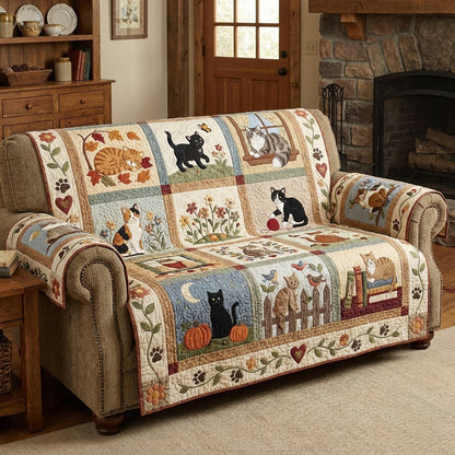 Fall Vibes Cat Quilted Sofa Cover