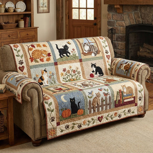Fall Vibes Cat Quilted Sofa Cover