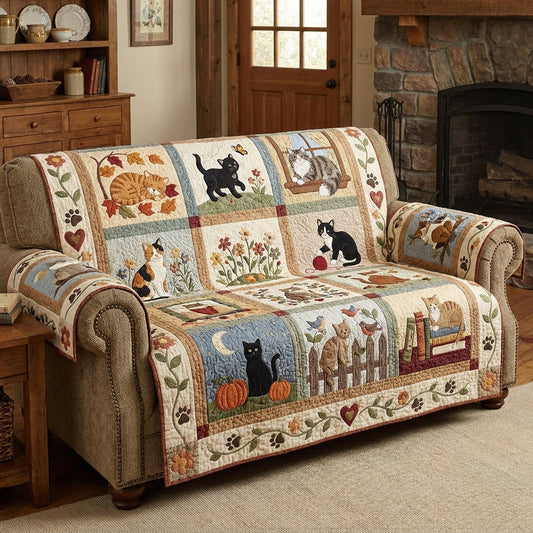 Fall Vibes Cat Quilted Sofa Cover