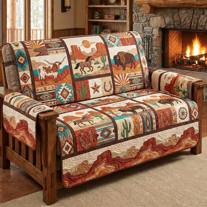 Western Ranch Wildlife Quilted Sofa Cover