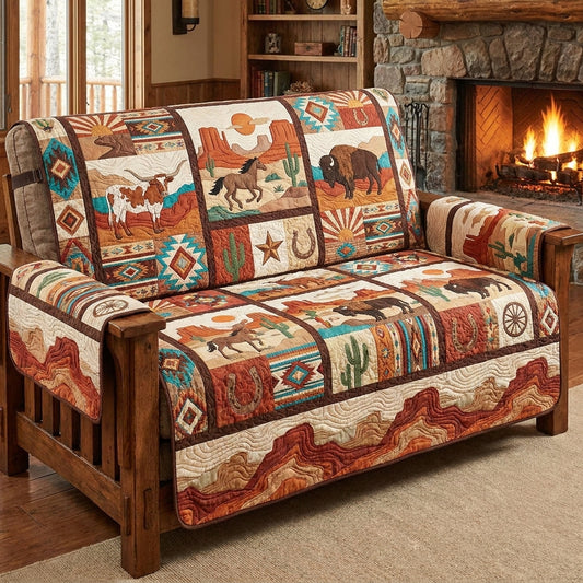 Western Ranch Wildlife Quilted Sofa Cover