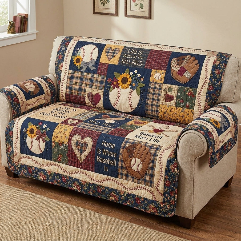 Baseball Mom Life Quilted Sofa Cover
