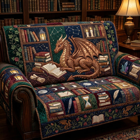 Book Dragon Quilted Sofa Cover