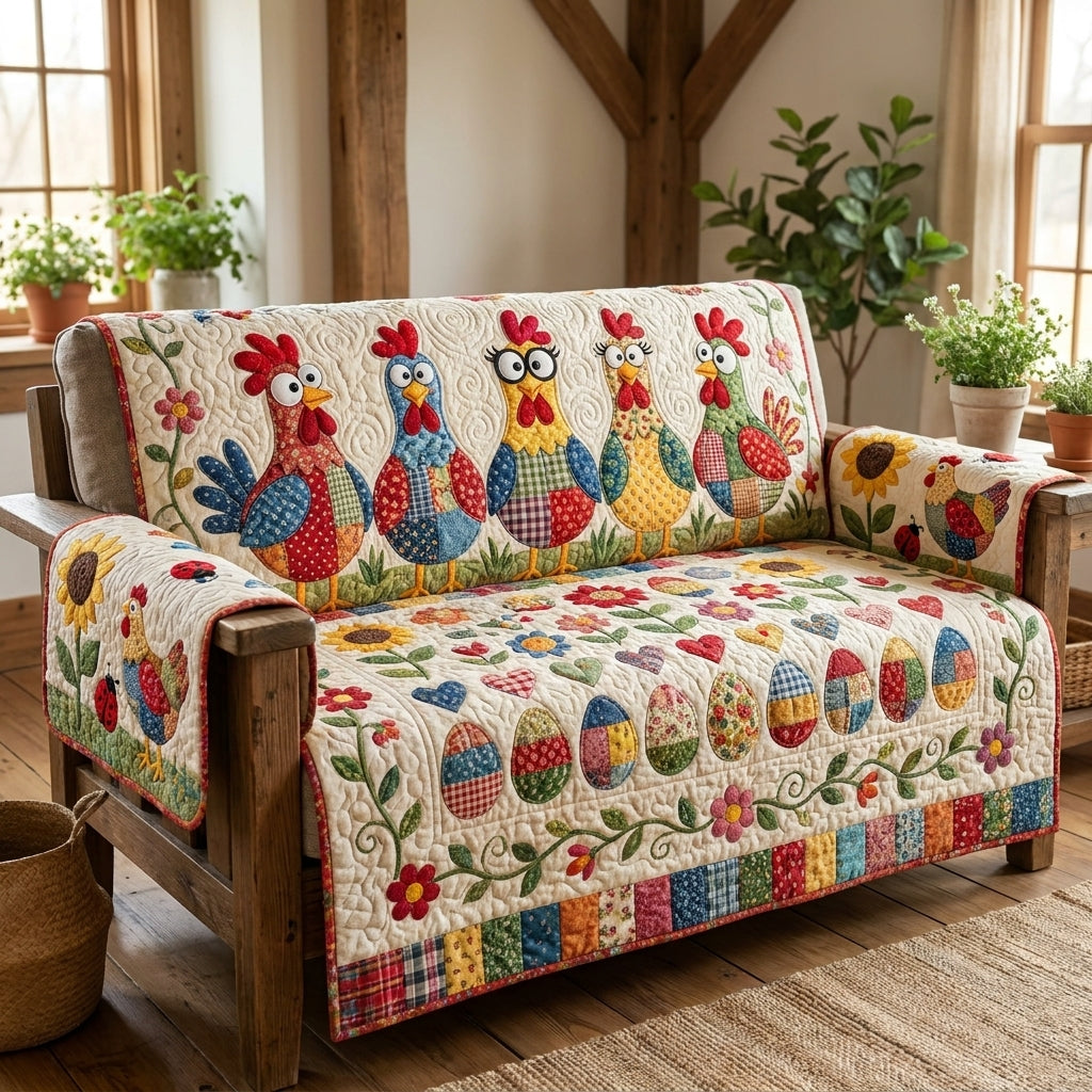 Funny Chicken Quilted Sofa Cover