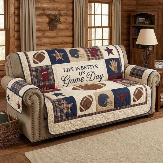 Life Is Better On Game Day Quilted Sofa Cover