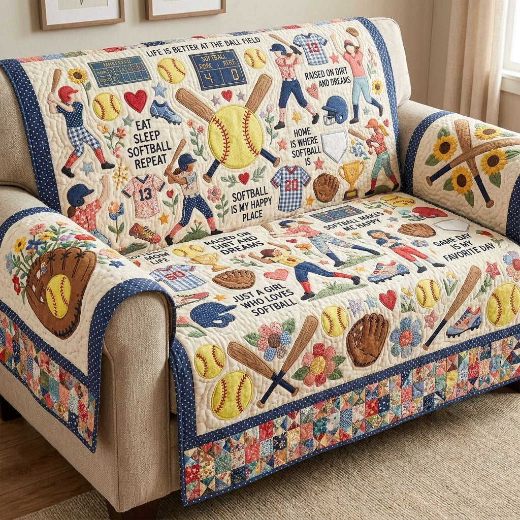 Softball Girl Quilted Sofa Cover