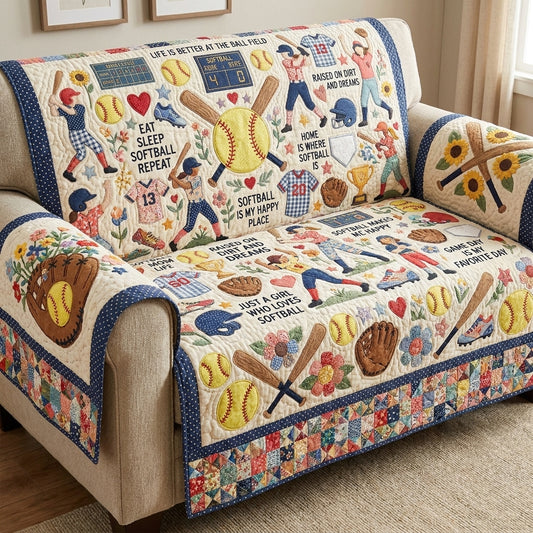Softball Girl Quilted Sofa Cover