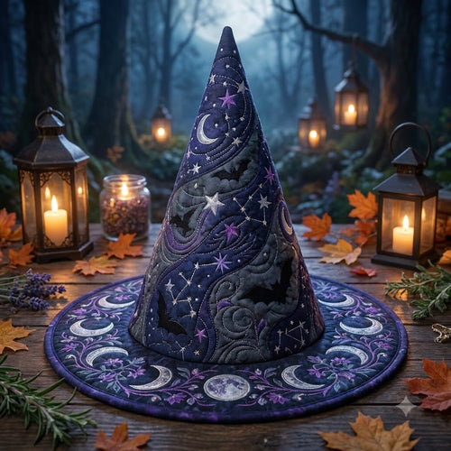 Midnight Moon Quilted Witch Hat