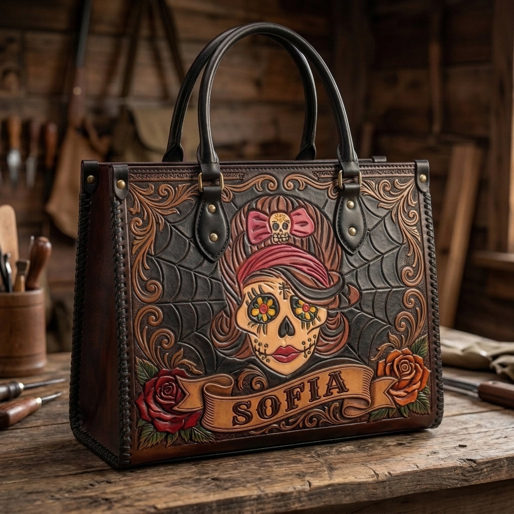Gothic Sugar Skull Girl Leather Bag + Free Wallet