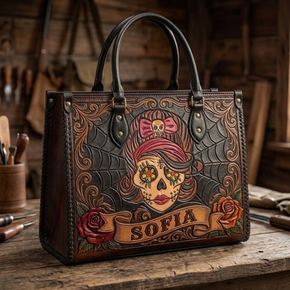 Gothic Sugar Skull Girl Leather Bag + Free Wallet