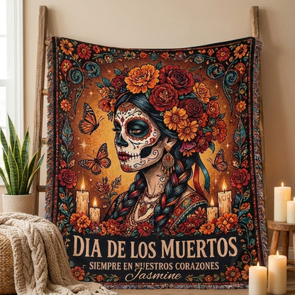 Día de los Muertos Sugar Skull Woman Personalized Woven Blanket