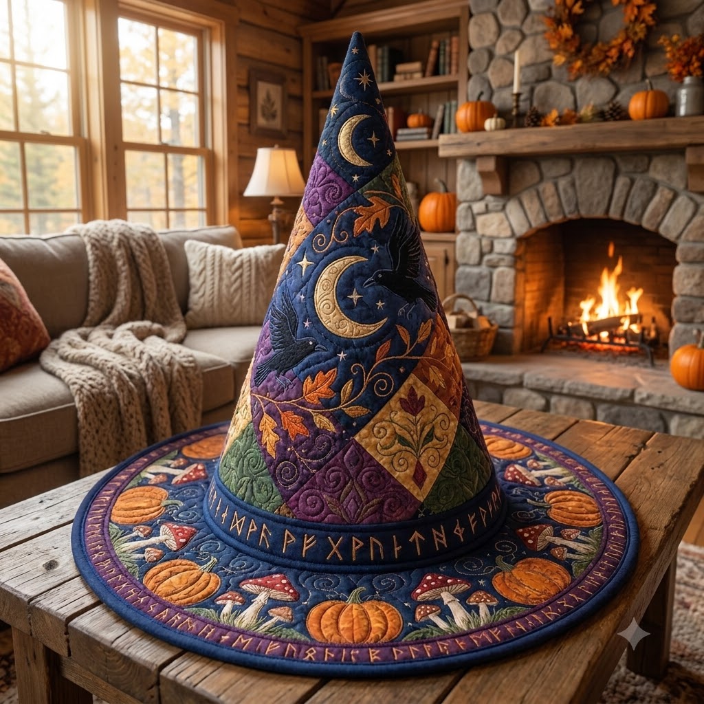 Moon Raven Quilted Witch Hat