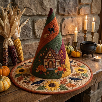 Autumn Cottage Quilted Witch Hat
