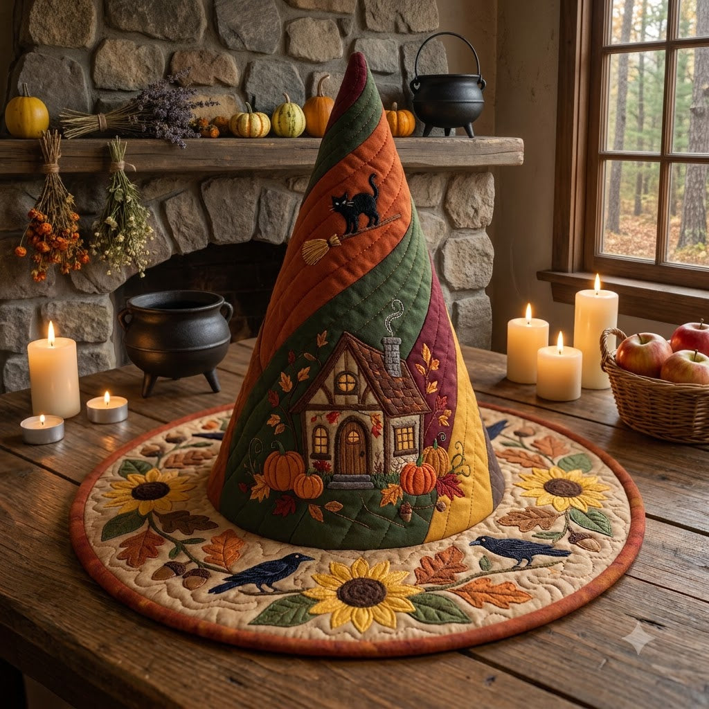 Autumn Cottage Quilted Witch Hat