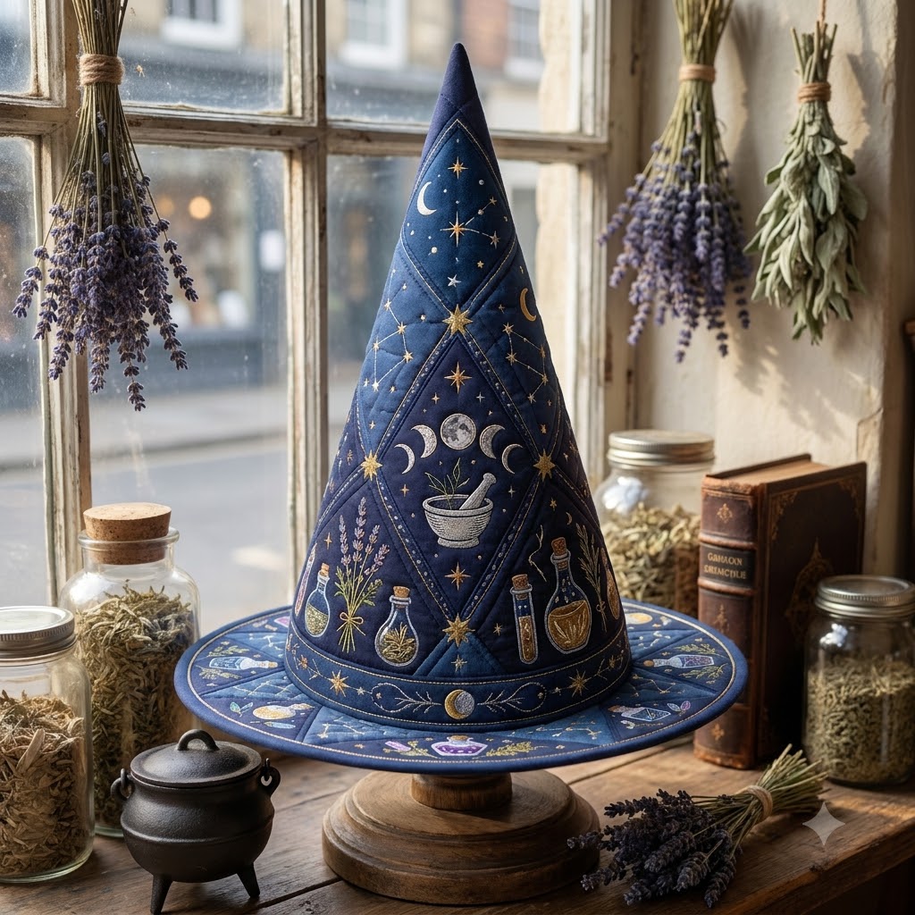 Celestial Apothecary Quilted Witch Hat