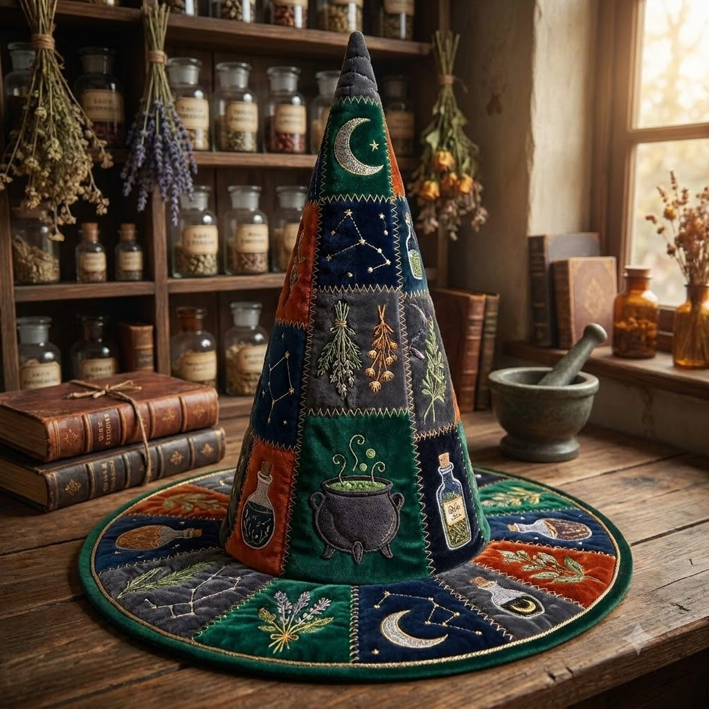 Mystic Herbs Quilted Witch Hat