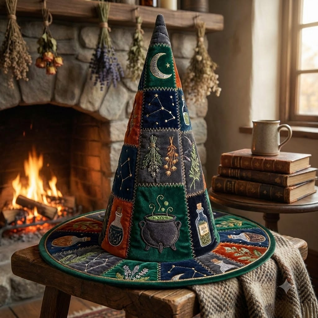 Mystic Herbs Quilted Witch Hat