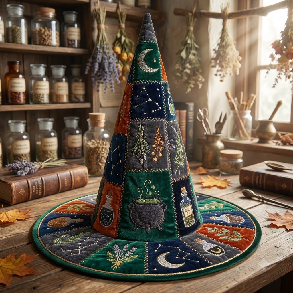 Mystic Herbs Quilted Witch Hat