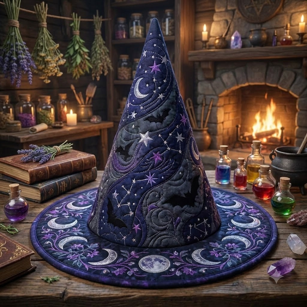Midnight Moon Quilted Witch Hat