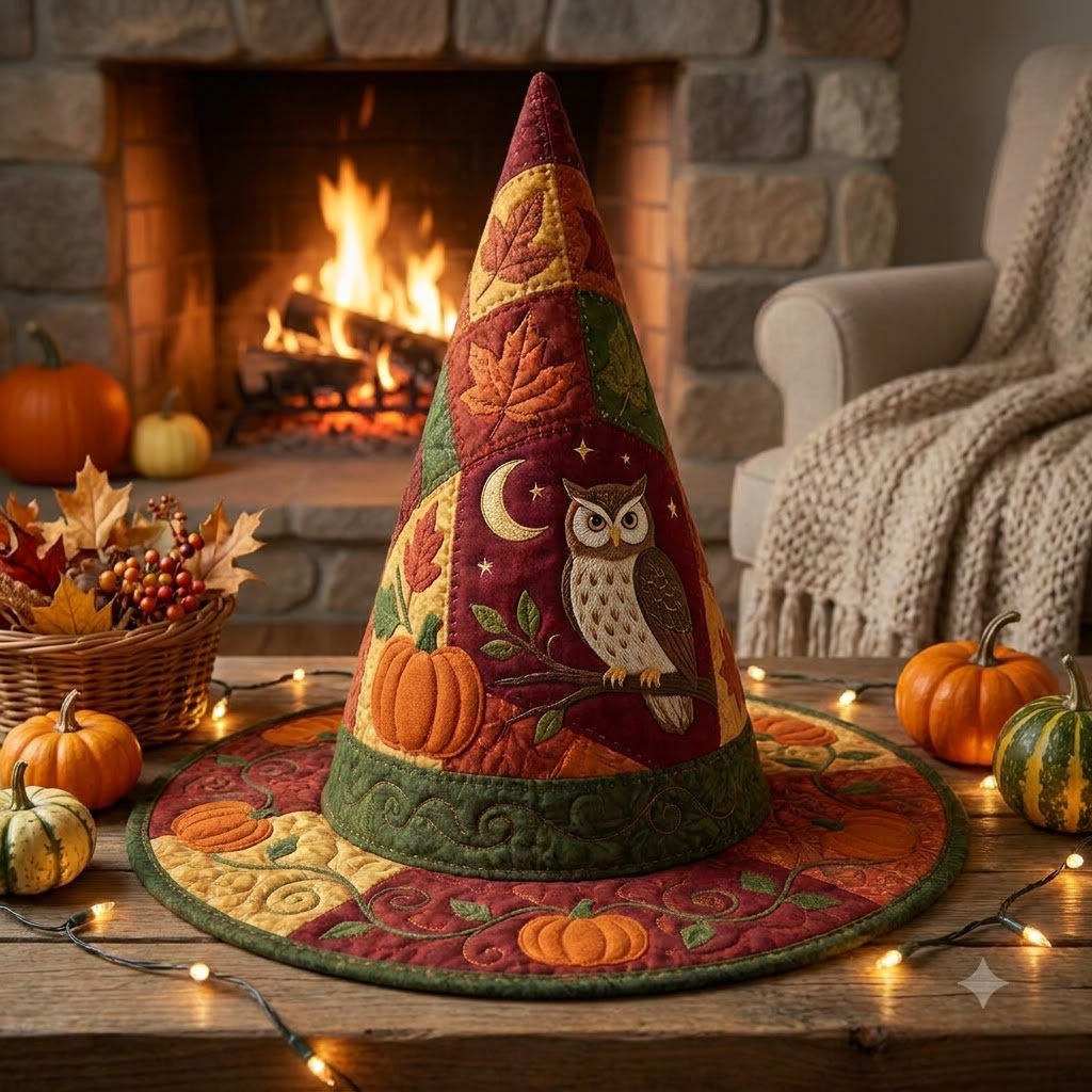 Autumn Owl Quilted Witch Hat