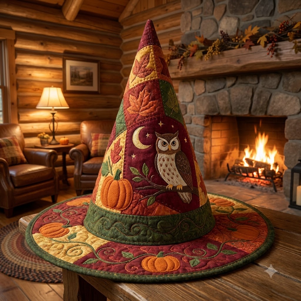 Autumn Owl Quilted Witch Hat