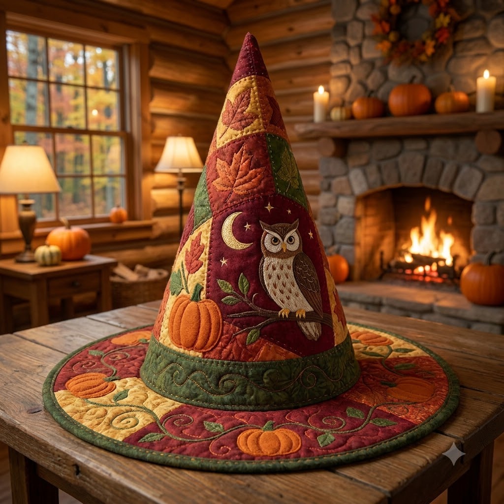 Autumn Owl Quilted Witch Hat