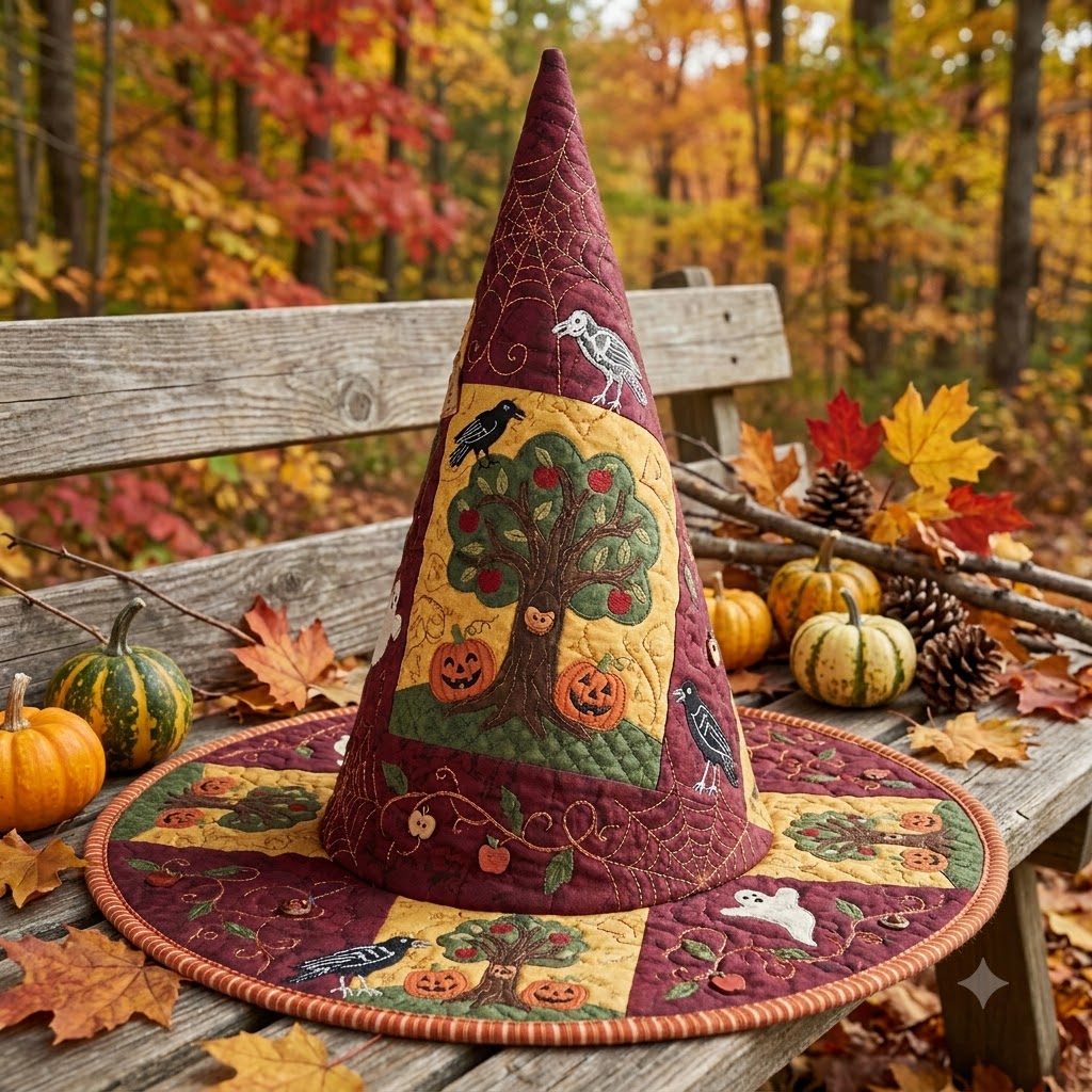 Harvest Tree Quilted Witch Hat