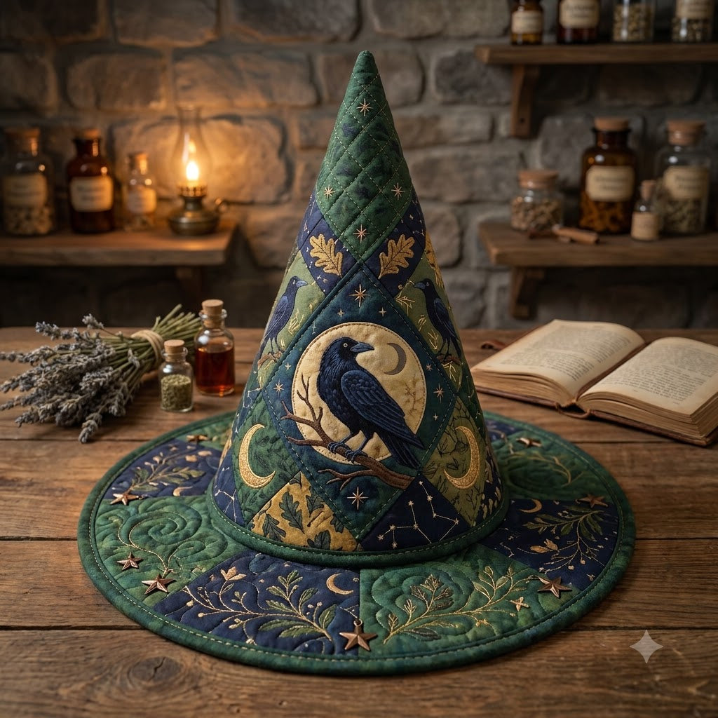 Forest Raven Quilted Witch Hat
