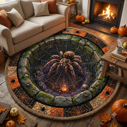 3D Halloween Spider Web Well Illusion Rug
