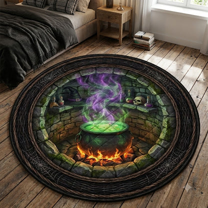 3D Halloween Witch Cauldron Well Illusion Rug