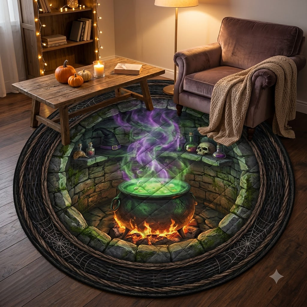 3D Halloween Witch Cauldron Well Illusion Rug