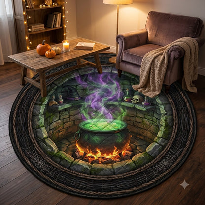 3D Halloween Witch Cauldron Well Illusion Rug