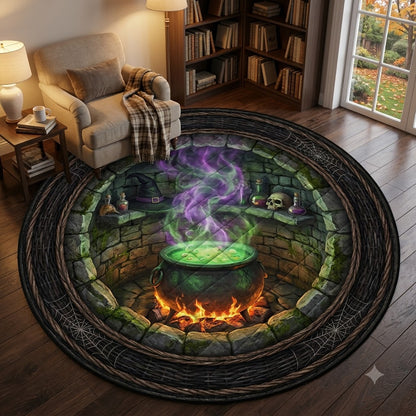 3D Halloween Witch Cauldron Well Illusion Rug