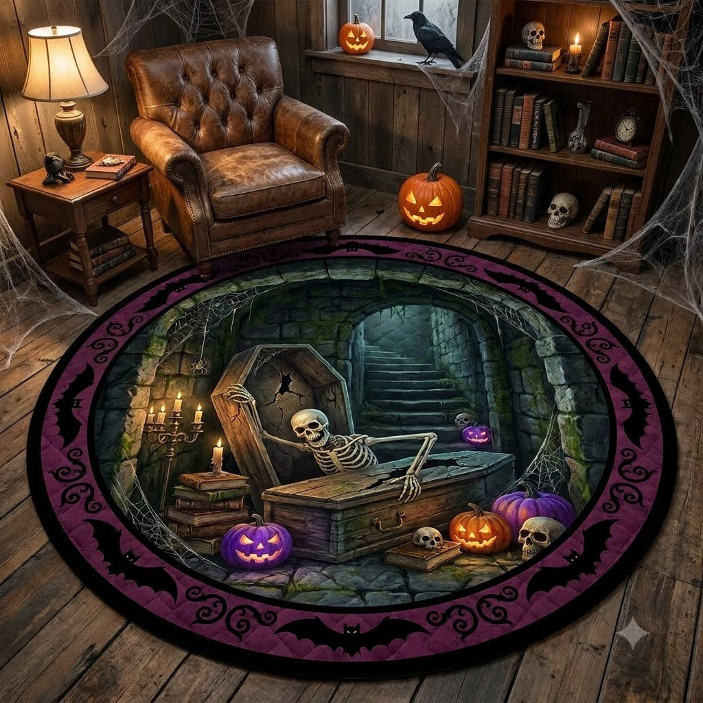 3D Halloween Skeleton Well Illusion Rug