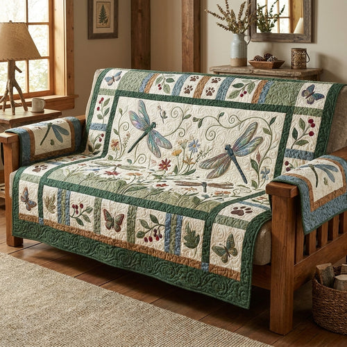 Dragonfly Couple Quilted Sofa Cover