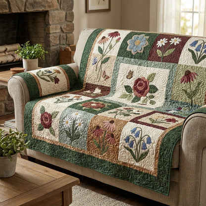 Floral Village Quilted Sofa Cover