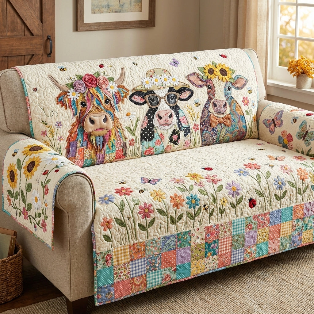 Happy Cows Quilted Sofa Cover