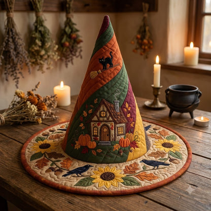 Autumn Cottage Quilted Witch Hat